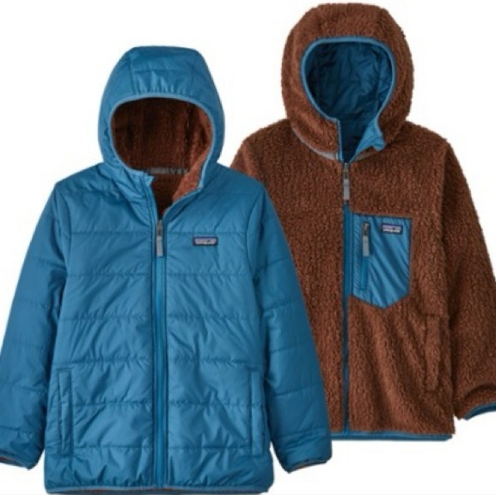 Patagonia Reversible Ready Freddy Hoody To Fleece Boy Jacket Blue Brown Like New